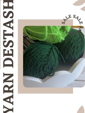 Impeccable & Red Heart Dark Green & Lime Yarn Balls - Soft Acrylic Bundle